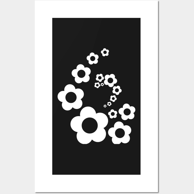 Retro Black and White Simple Flower Pattern Wall Art by ClaudiaFlores